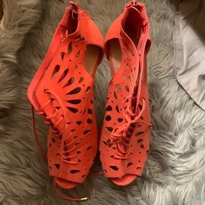 Orange platform heels